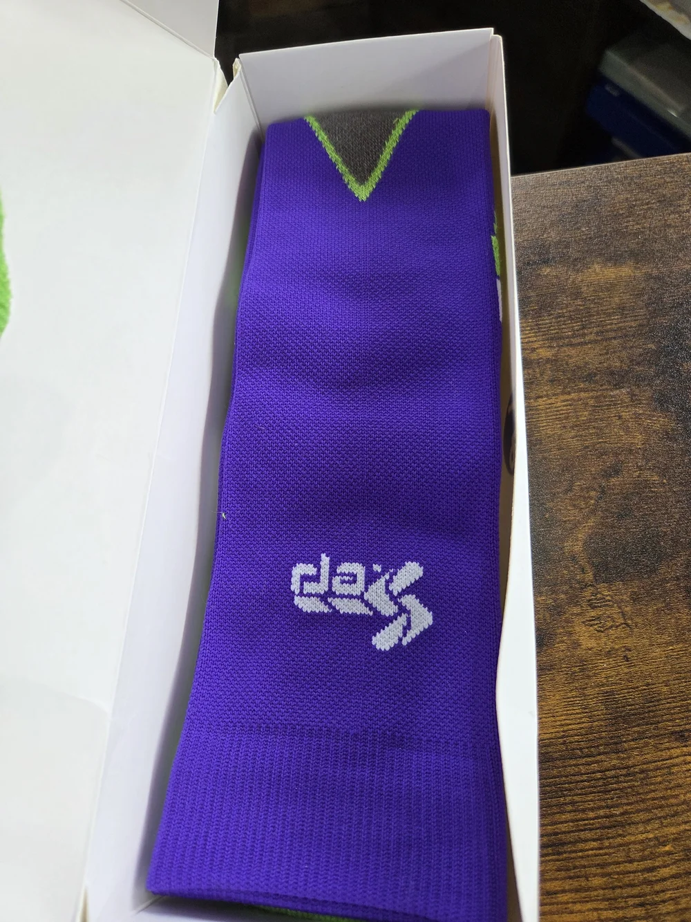 Men's Purple Athletic Crew Socks with Green Accents